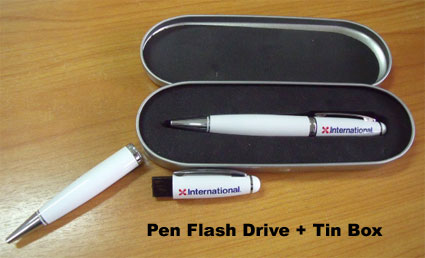 ปากกาแฟลตไดร์ท Pen Flash Drive + Tin Box
