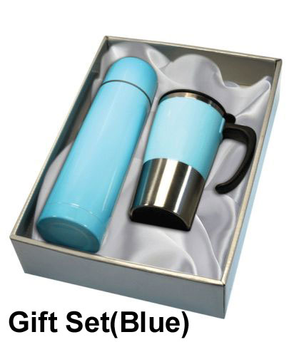 GiftSet(Blue) ชุดกระติกพร้อมแก้วสแตนเลสสีฟ้ากล่องฝาครอบสีเงิน