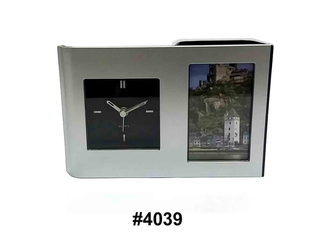 นาฬิกากล่องเครื่องเขียนพร้อมกรอบรูป(Pen Holder Photo Frame with clock )#4039