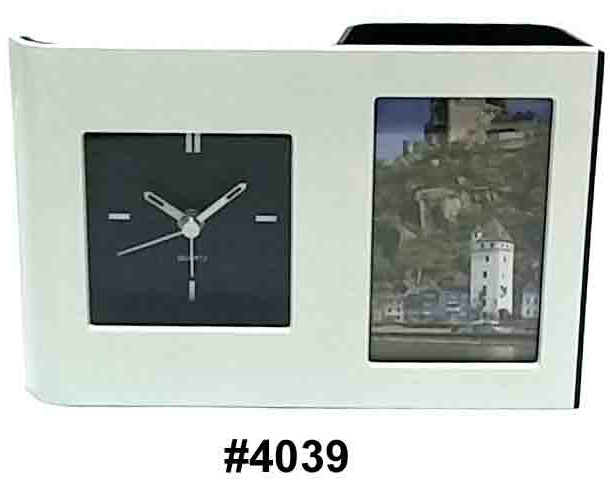 Stationery table Alarm Clock 4039 กล่องเครื่องเขียนกรอบรูปพร้อมนาฬิกา (Pen Holder Photo Frame with Clock)